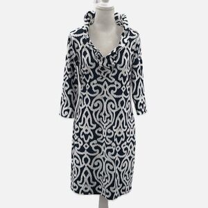 Gretchen Scott Ruffneck 3/4 Sleeve Jersey Knit Dress in Arabesque Print -Size XS